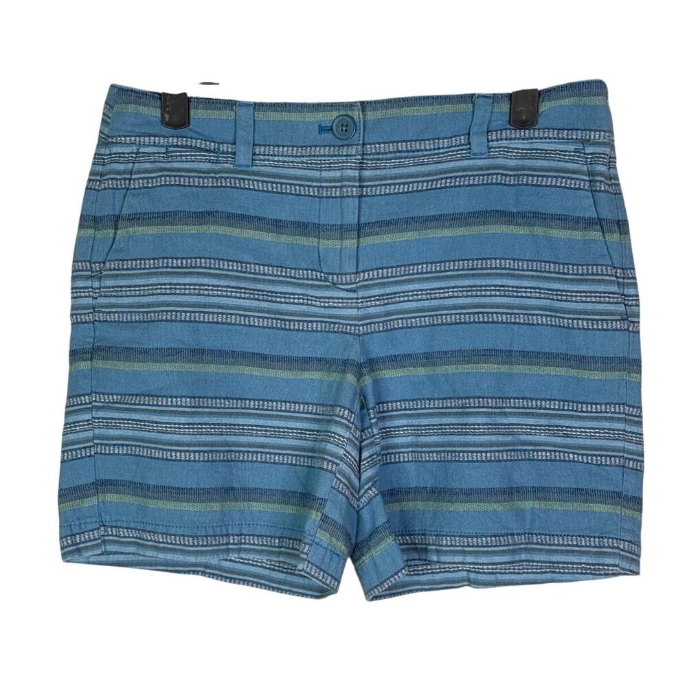 Ann Taylor Striped Casual Flat Front Shorts Pockets Lightweight Cotton 2 Blue - Picture 2 of 15
